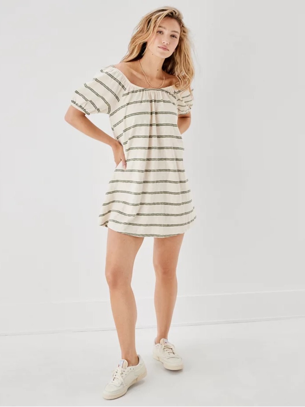 American Eagle Striped Puff Sleeve Babydoll Dress 100% Cotton Size S
